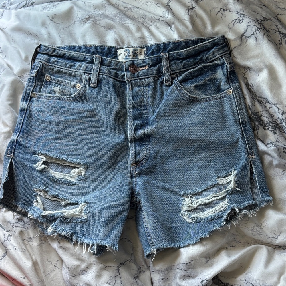 We The Free Blue Distressed Jean Shorts